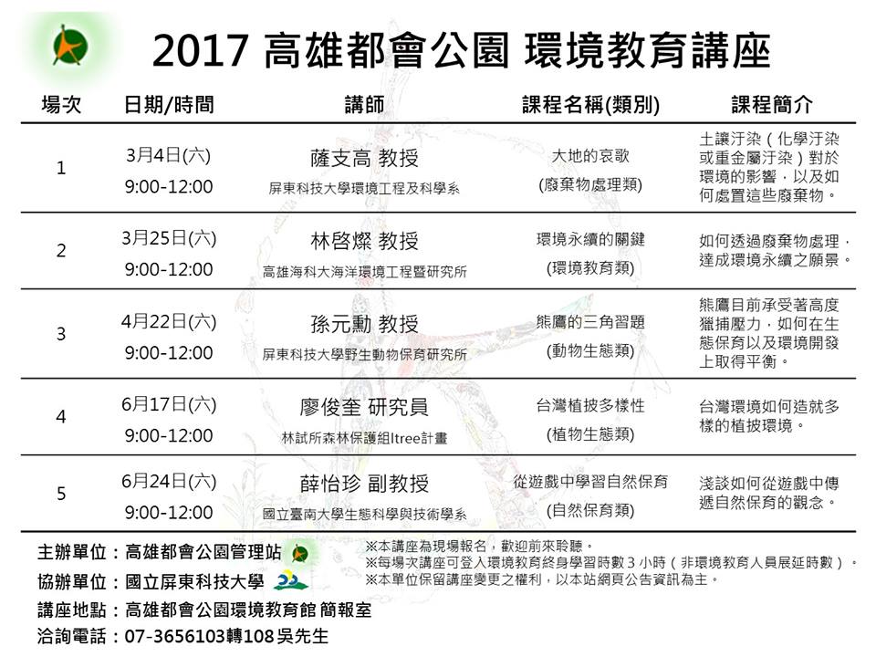 106年度高雄都會公園環教講座海報